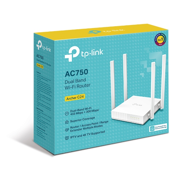 ROUTER TP-LINK ARCHER C24 AC750 DOBLE BANDA (4 antenas)