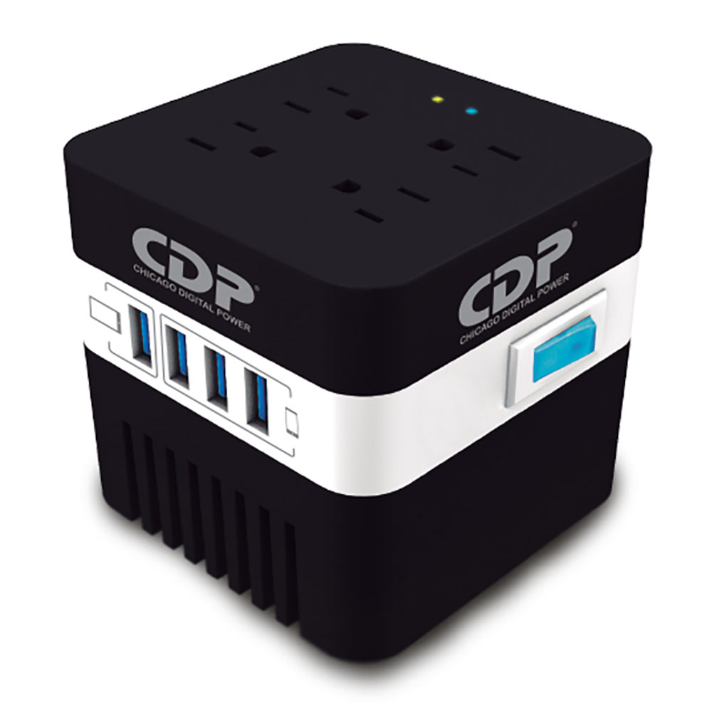 REGULADOR CDP 600VA RU-AVR604, 4 Salidas, 4 Puertos USB